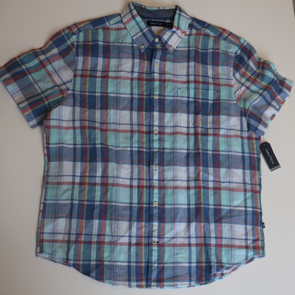 Nautica Men's Short Sleeve Collared Plaid Shirt Size XL